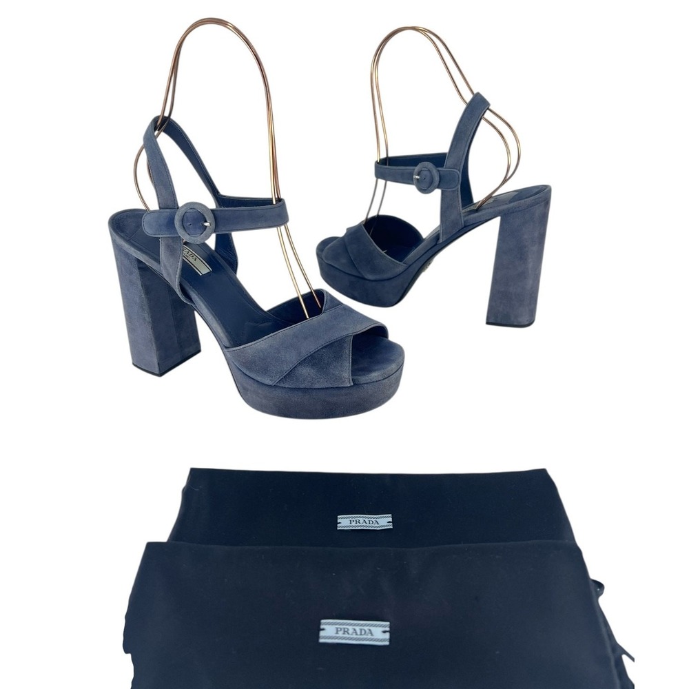 Prada Suede Crisscross Platform Sandals in Blue Size 40.5 - Picture 2 of 16